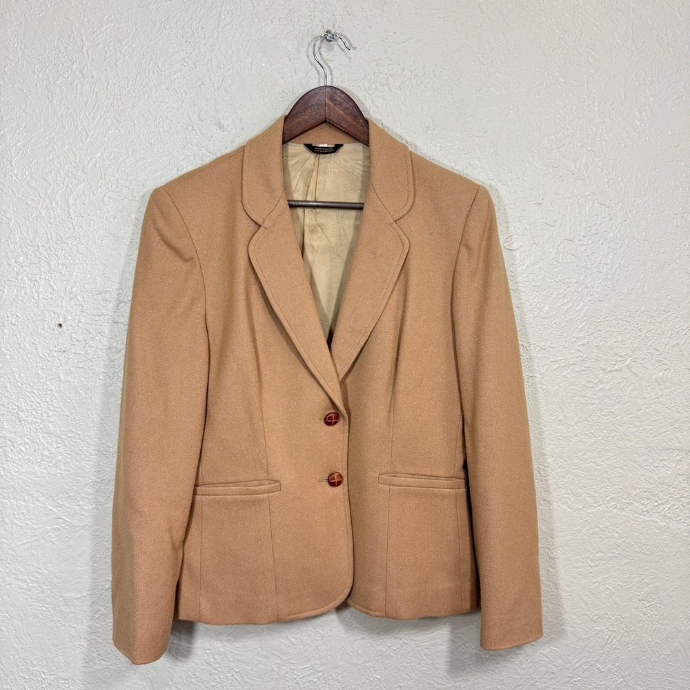 Vtg 80s 90s Blazer Jacket Womens 14 Crop Tan Woolmark Old Money Art Gallery Boho